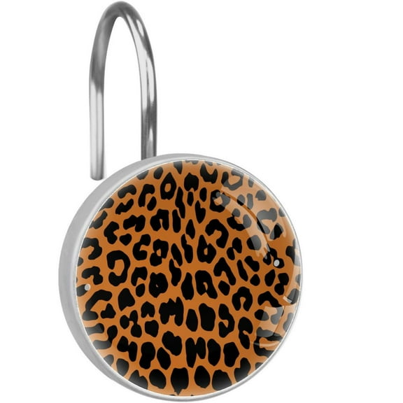 Leopard Print Shower Curtain Hooks（Set of 12）for Home Hotel Shower Rods Bathroom Crystal Glass Print Stainless Steel Round Curtain Hooks
