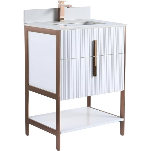 Fine Fixtures Serenity 24 in. W x 18 in. D x 33.5 in. H Bathroom Vanity in White Matte with White Stone Top in White with Rose Gold Hardware