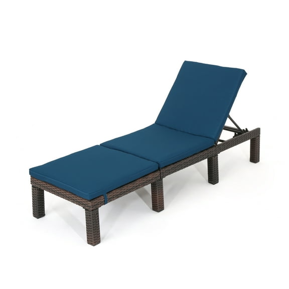 Joyce Outdoor Wicker Chaise Lounge with Water Resistant Cushion, Multibrown and Blue