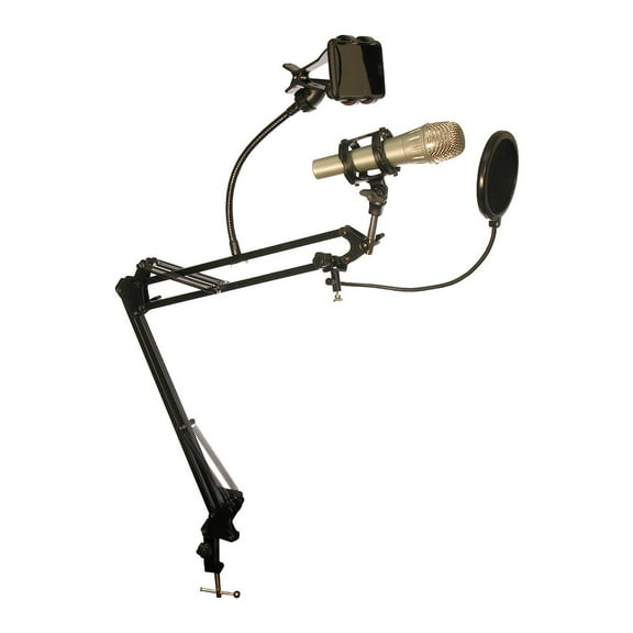 ACCL Deskmount Microphone Stand With Rotating Phone Holder & Pop-Filter MDS-28, 1 Pack