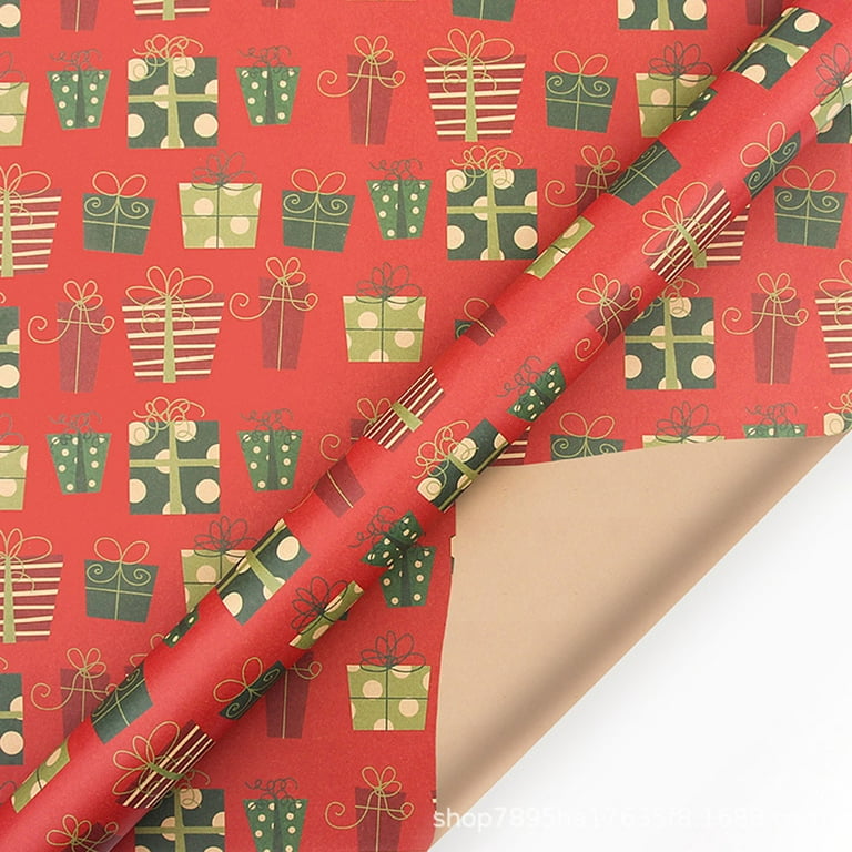 VTG MERRY CHRISTMAS WRAPPING PAPER GIFT WRAP NOS GOLD ON RED SNOWFLAKES NOS