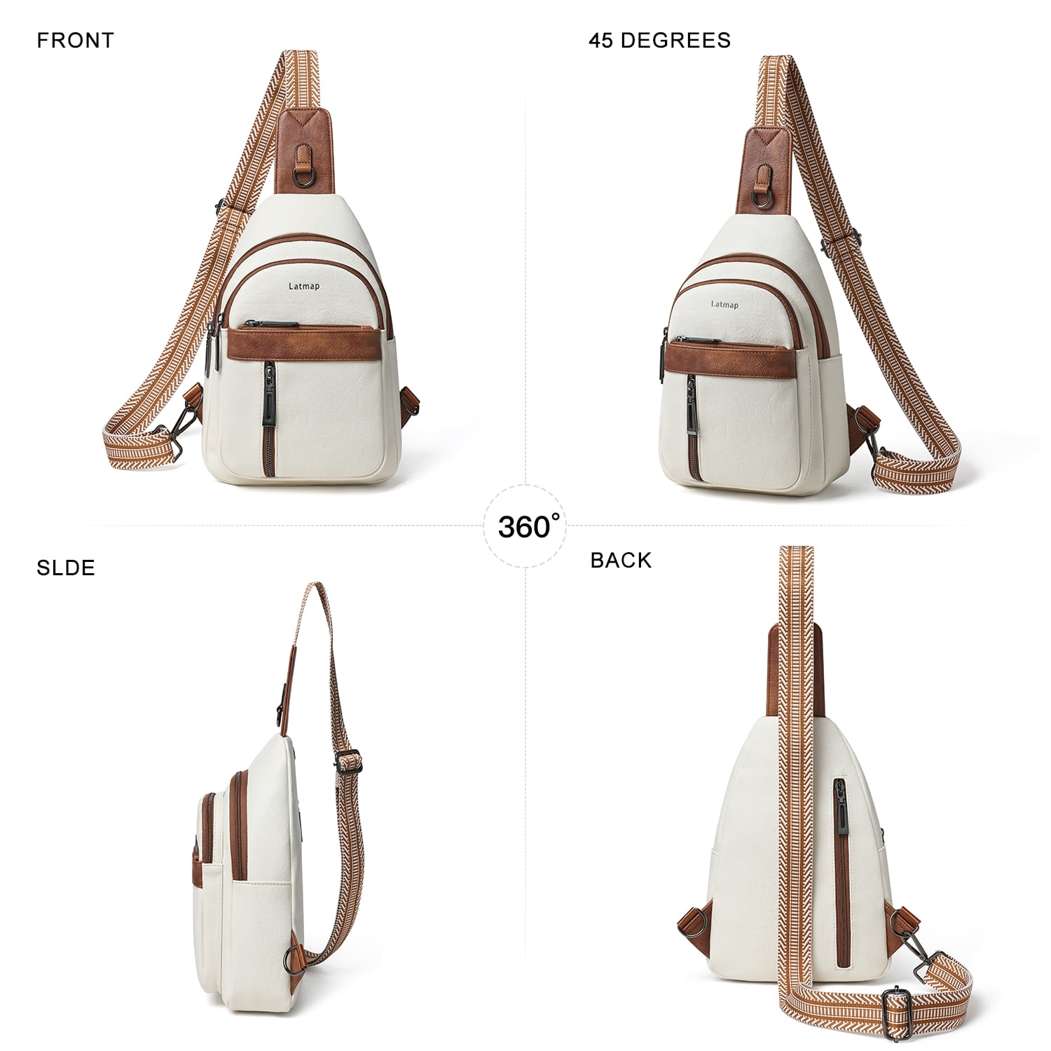 LATMAP 7L PU Leather Sling Bag,  for Travel & Daily Use, Hands-Free Unisex Chest Backpack