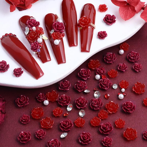 Colgantes de uñas ZOAZJINAZ con diamantes de imitación de perlas rosas de San Valentín, 50 unidades