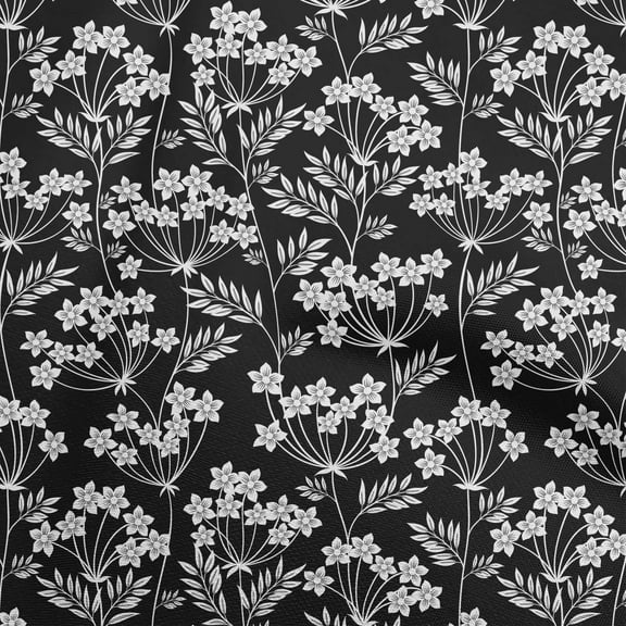 oneOone Polyester Spandex Black Fabric Floral Silhouette Dress Material Fabric Print Fabric By The Yard 56 Inch Wide