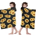 thumbnail image 4 of Black Yellow Sunflower Pattern Hooded Bath Towel，50"x30" for Ages 3 To 12 Kids, Quick Dry Lightweight Soft Microfiber Hood Beach Towel Cover Up for Kids, 4 of 7