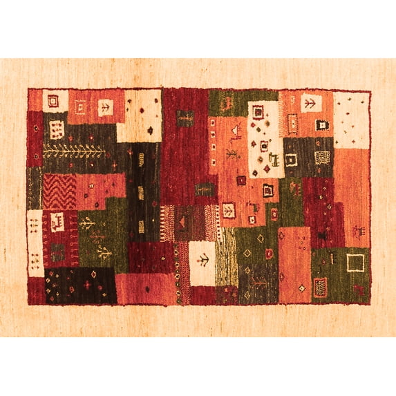 Ahgly Company Indoor Rectangle Abstract Orange Contemporary Area Rugs, 7' x 10'