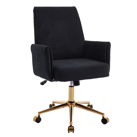 Xukmct Adjustable Swivel Desk Chair Office Chair with Wheels, Upholstered Mid Back Task Chair for Living Room, Office, Black