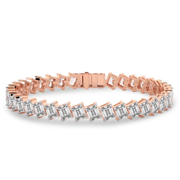 Lab Grown Diamond IGI Certified 14K Rose Gold Tennis Bracelet For Women 10 Carat | Agatha Emerald Diamond Tennis Bracelet | FG-VS1-VS2 Quality Friendly Diamonds