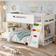 thumbnail image 4 of Harper & Bright Designs Twin XL over Full Bunk Bed with Storage and Wardrobe, Solid Wood Bunk Bed Frame with Rock Climbing Slide, Solid Wood Bed Frame with Guardrails for Boys Girls, White, 4 of 14