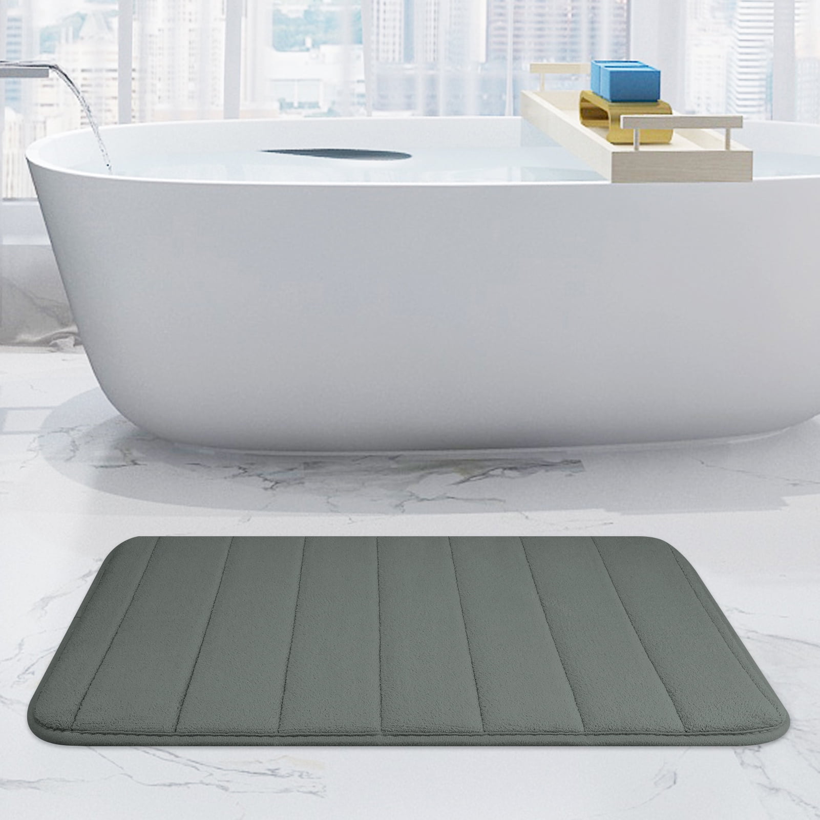 Huhou Super Water Absorbent Soft Memory Foam Bath Mat Non-Slip Bathroom Shower Rug, Gray
