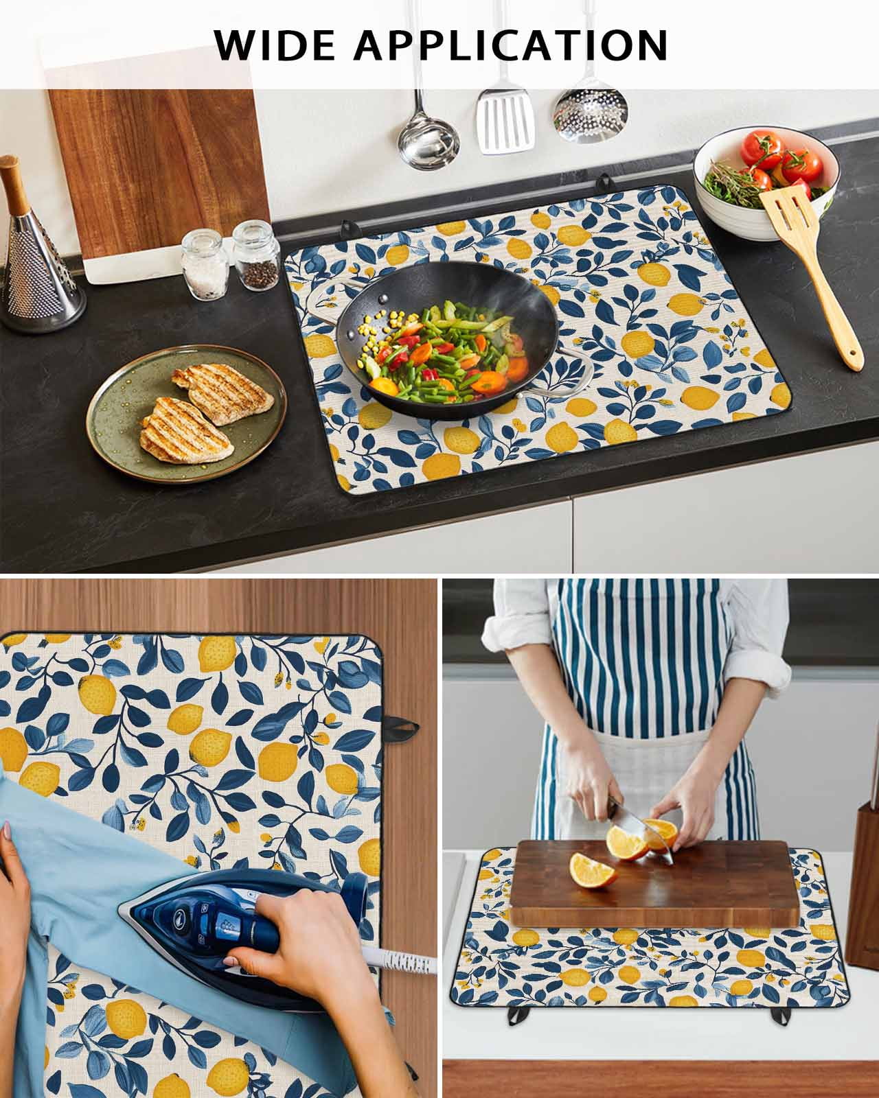 nqOlkjepod Large Induction Cooktop Protector Mat 36"x21", Lemon Summer Stove Top Covers for Electric Stove, Spring Pastoral Watercolor Fruit Leaf Stove Burner Cover Mats, Glass Top Stove Cover