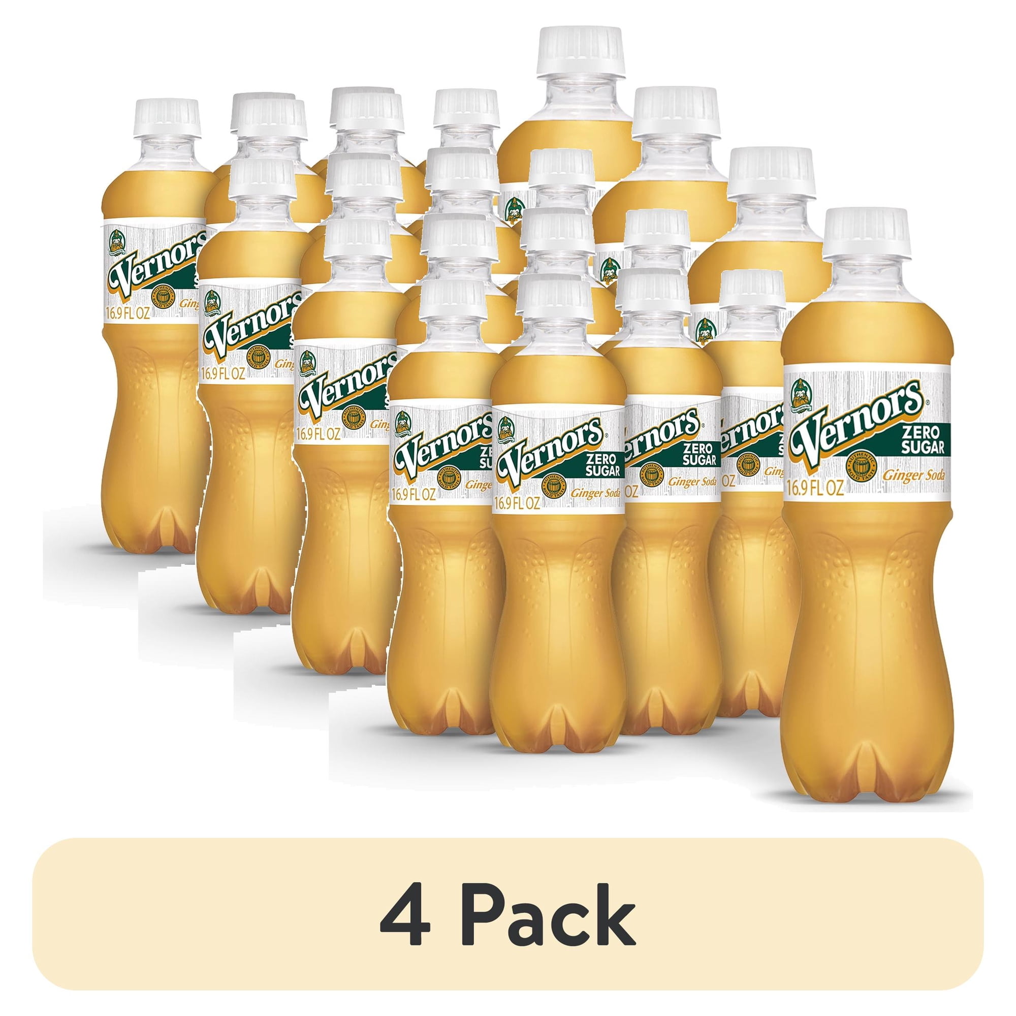 (4 pack) Vernors Zero Sugar Ginger Ale Soda Pop, 16.9 fl oz, 6 Pack Bottles