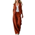 thumbnail image 2 of Cagogo Women's 2 Piece Casual Set Open Front Vest Wide Leg Pants Loose Matching Lounge Outfits Solid Basic Tracksuits Summer Travel Airport Clothes, Orange S, 2 of 9
