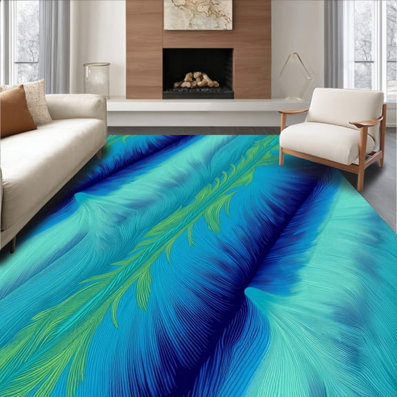 ODIKA 2'x3' Machine Washable Non-Slip Area Rug, Feathered Gradient Touch Contemporary Floor Covering High Traffic Rug, Blue, 396502
