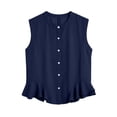thumbnail image 6 of FDGIU Women's Round Neck Sleeveless Button Down Ruffle Hem Tank Top, Solid Cotton Linen Woven Loose Casual Blouse, 6 of 7