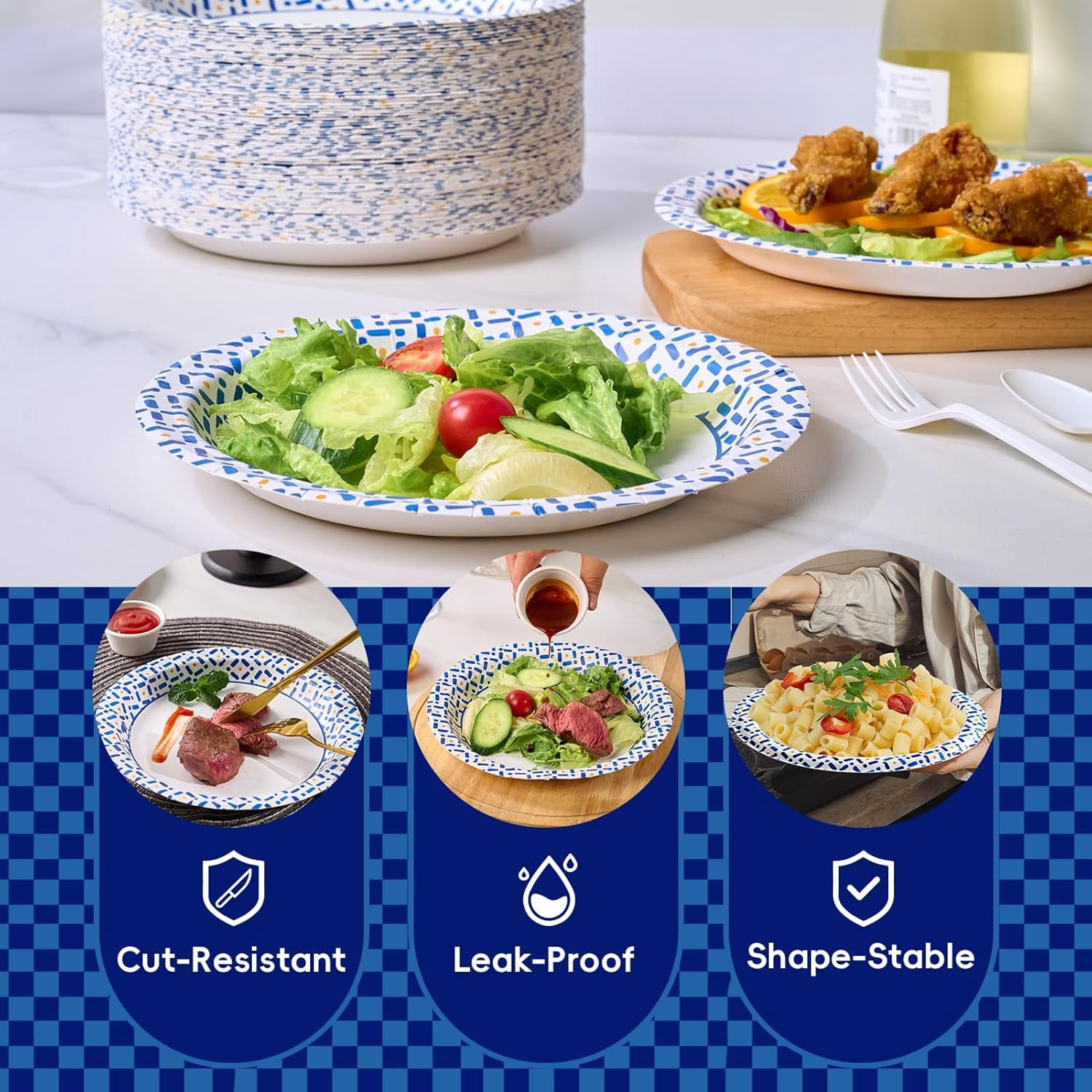 10 Inch Paper Plates 140 Count, Soak-Proof, Cut Proof, Disposable Heavy Duty Plates for Picnic, Family Gatherings, Parties