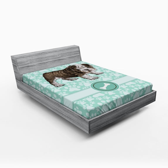 Ambesonne Dog Lover Fitted Sheet, Detailed Pet Animal, Queen Size, Pale Blue Brown