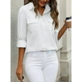 thumbnail image 4 of Women Linen Button Down Shirts Long Sleeve Blouse Casual Work Office Shirt Tunic Tops White XXL, 4 of 8
