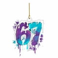 thumbnail image 2 of Cool Number 67 Ornament Graffiti Splash Style 3.15" Acrylic Car Mirror Charm, Blue Purple Art Pendant for 1967 Born Men Teen Boys Room Decor, Novelty 67th Birthday Souvenir Key Chain Tag, 2 of 6