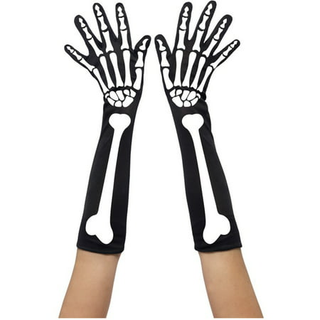 Womens  Black Skeleton Bone Long Elbow Length Gloves Costume Accessory