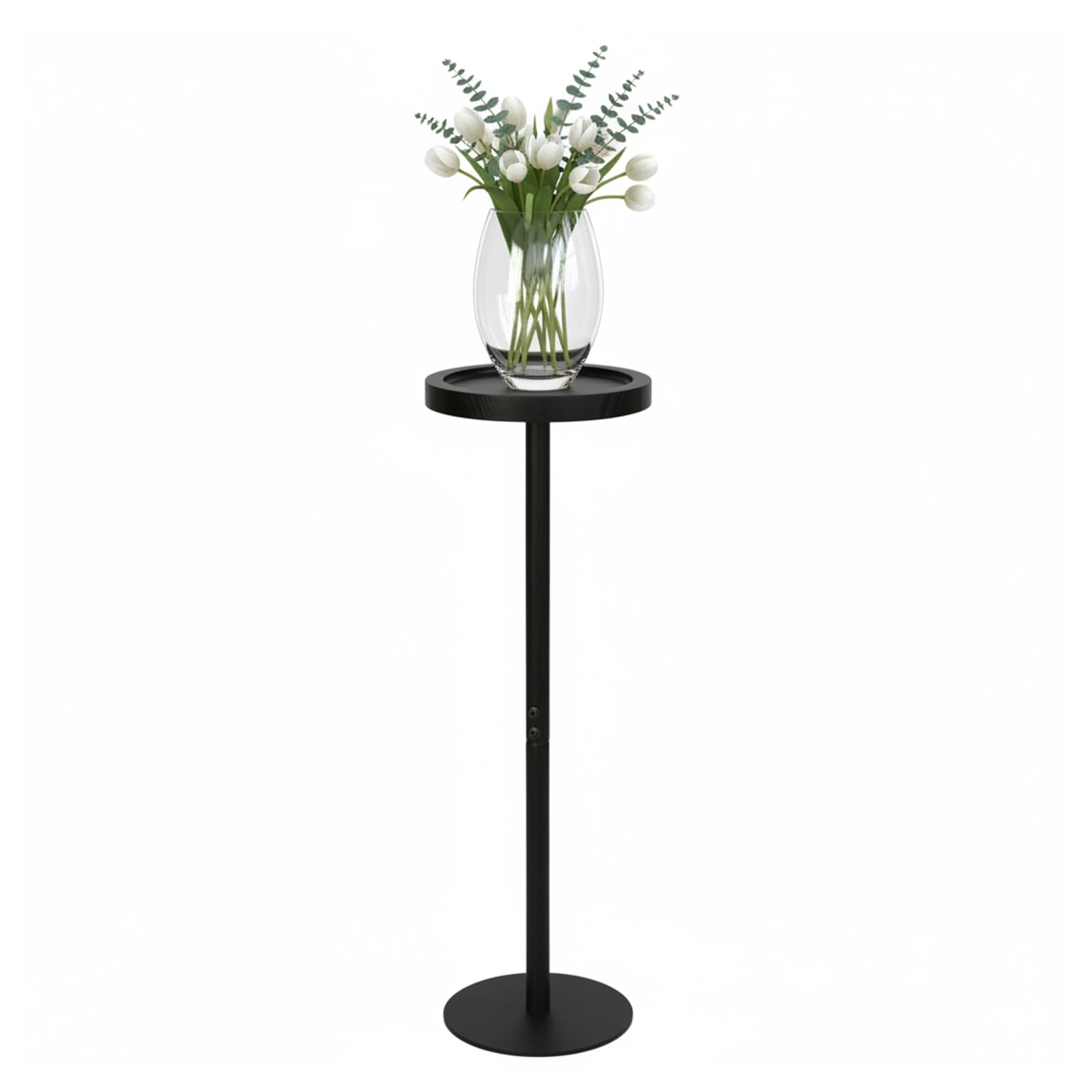 ManyFun Drink Table, Small Pedestal Side Table, Round Cocktail Table, Circle End Table with Metal Base, for Small Spaces,  Black