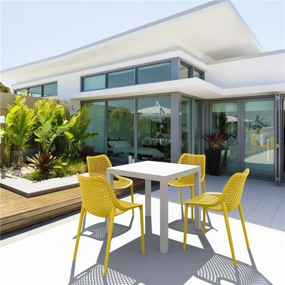 Compamia Air Mix Square Dining Set with White Table and 4 Yellow Chairs