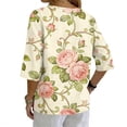 thumbnail image 3 of 3/4 Sleeve Boho Linen Tops for Women, Spring Floral Printed Blouses for women Dressy Casual, Basic Womens Cotton Linen Top, 3 of 5
