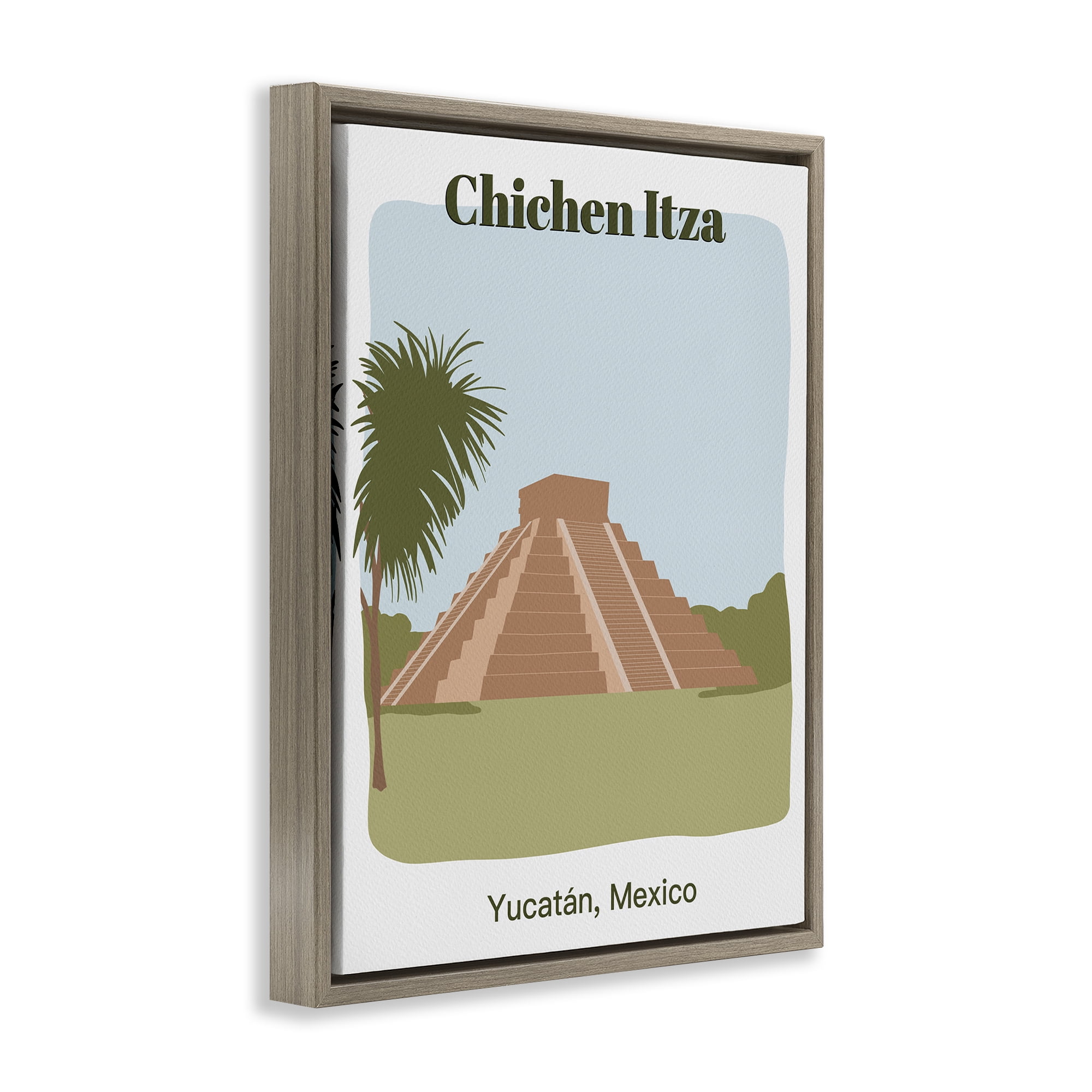 Stupell Industries Chichen Itza Architecture Town & City Painting Brown Floater Framed Art Print Wall Art, 17 x 21