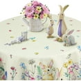 thumbnail image 5 of Easter Round Tablecloth 60 inch Diameter Spring Floral and Bunny Table Cloths Spill Proof Wrinkle Table Cloth for Kitchen Dining Decoration Holiday Parties, 5 of 6