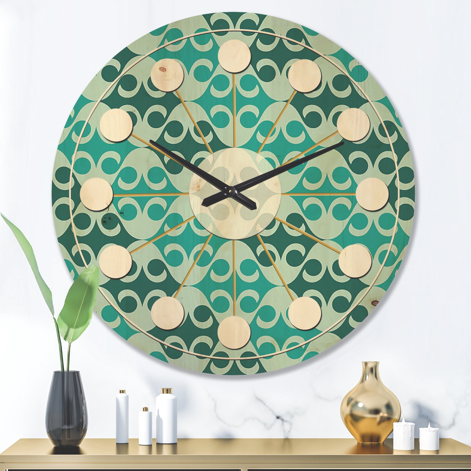 Designart 'Abstract Retro Geometrical Design Pattern VI' Mid-Century Modern Wood Wall Clock