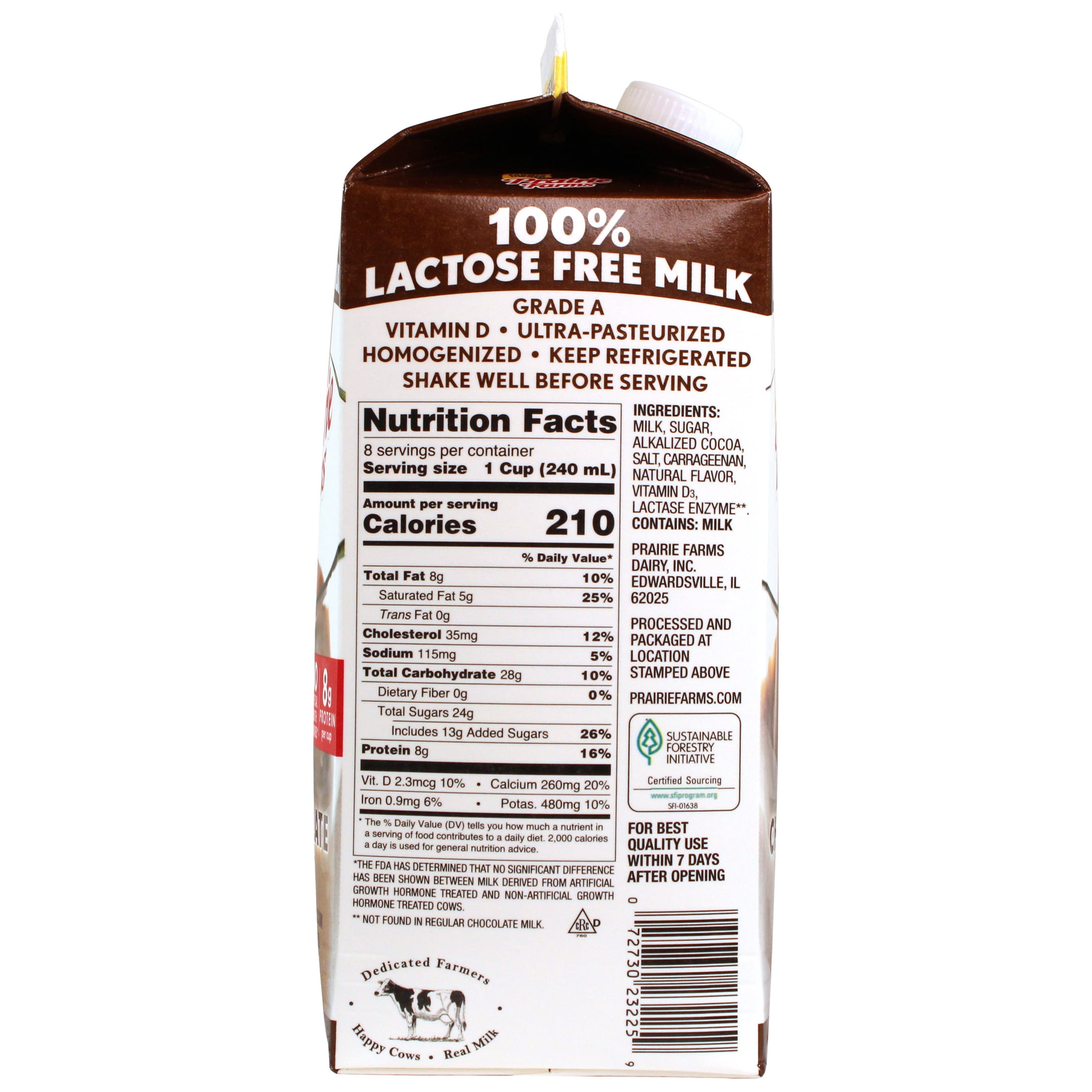 Prairie Farms Lactose Free Whole Chocolate Milk, Vitamin D, UHT, Half Gallon, 64 Fl Oz