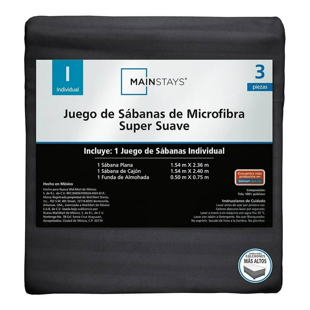 Juego De Sábanas Mainstays Individual Liso Gris Oxford