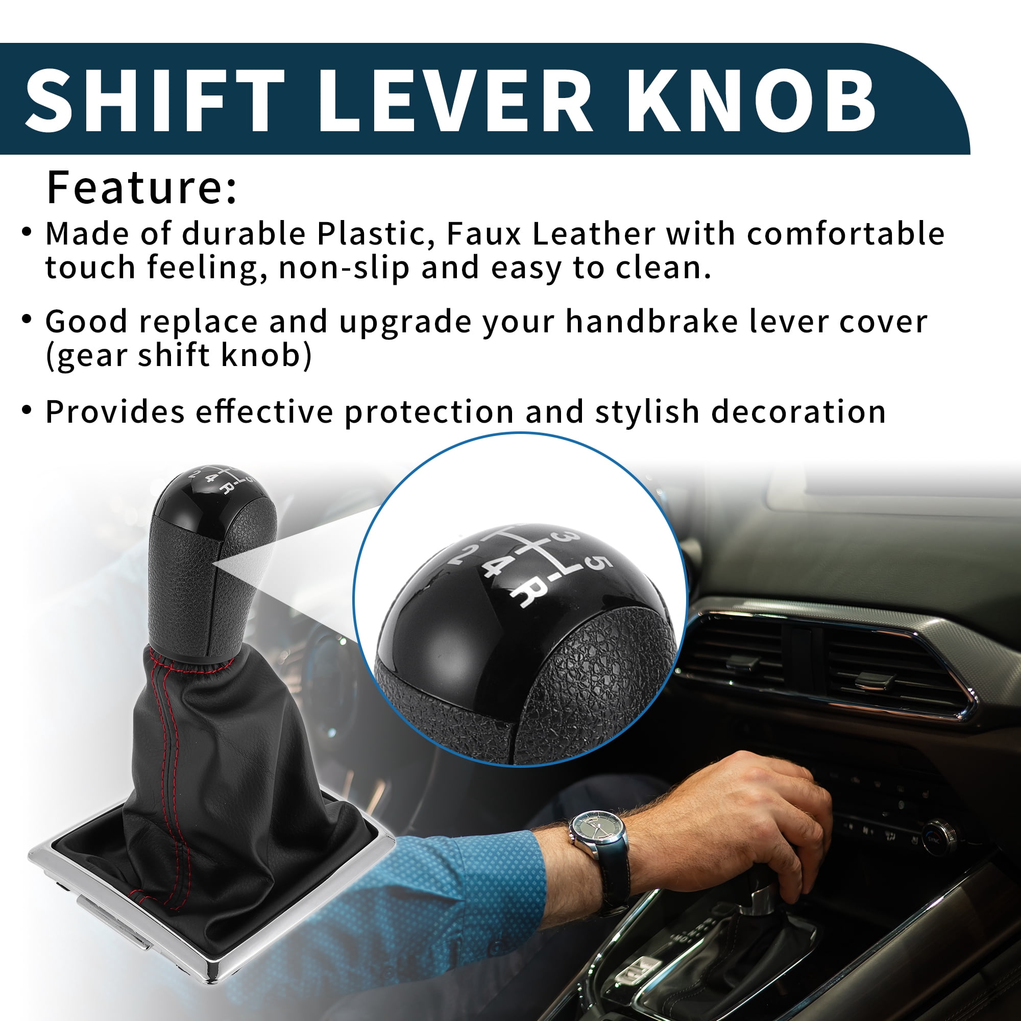 Unique Bargains Gear Shift Knob with Cover 5 Speed Manual Stick Shifter Knob for Ford Focus MK2 2004-2008 Faux Leather
