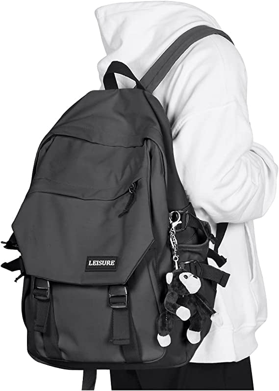 Aesthetic School Backpack Waterproof Black Bookbag College High School