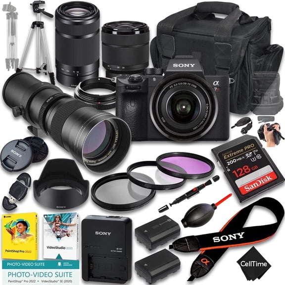 Sony a7R IIIA Mirrorless Camera w/ 28-70mm, 55-210mm & 420-800mm Lenses   128GB   Extra Battery   Case (26-Pc Bundle) (International Version)