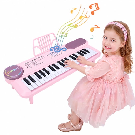 Anself 37 Keys Piano Keyboard,Portable Electronic Piano with Microphone and Stand for Kids,Pink