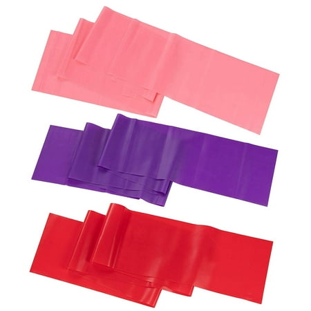 Juvale 3-Pack Yoga Elastic Resistance Bands for Exercise, Pilates, Home Gym, Strength Training, Fitness, Toning, Physical Therapy, Red Purple Pink, 6 x 59