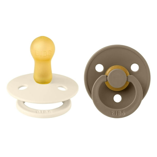 Chupones BIBS Ivory Dark Oak Tetina Redonda de Látex Hechos en Dinamarca 6 a 18 Meses Pack de 2