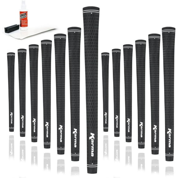 Karma Velour Black Undersize Golf Grip Kit, 13 Piece Set with Tape Strips, Solvent, Shaft Clamp