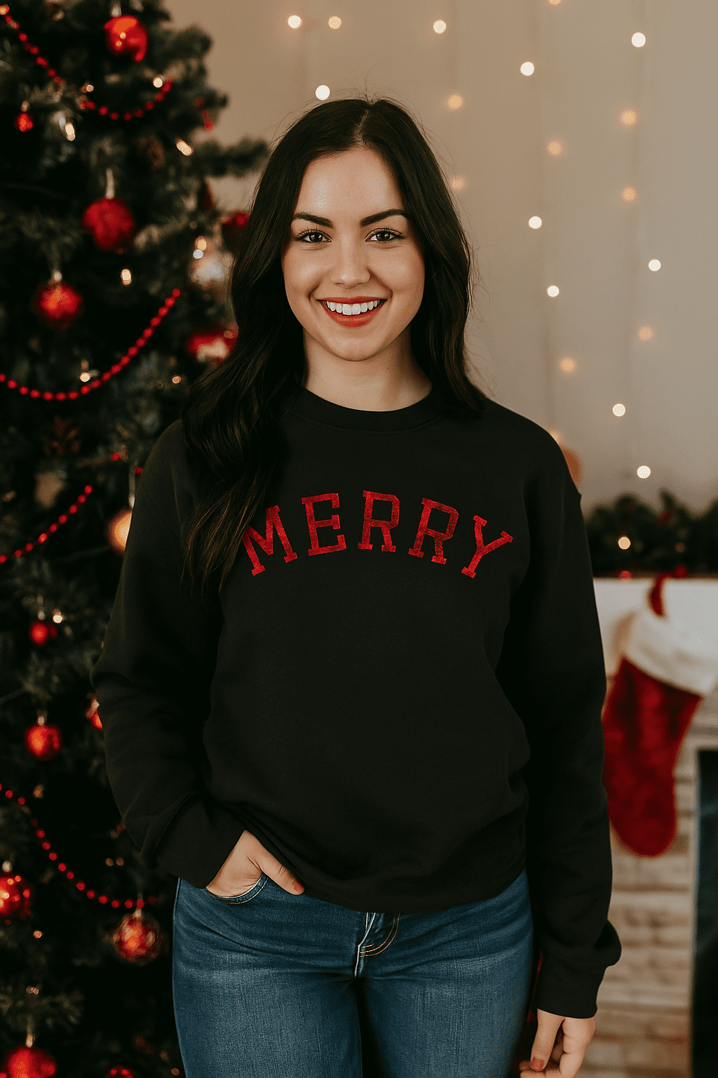 Merry Crewneck Sweatshirt Funny Cute Xmas Spirit Cheer Lovers Longsleeve