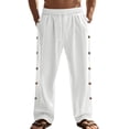 thumbnail image 7 of Ankishi Men's Linen Pants Drawstring Straight Leg Button Loose Fit Casual Elastic Waist Baggy Trousers for Vacation, 7 of 7