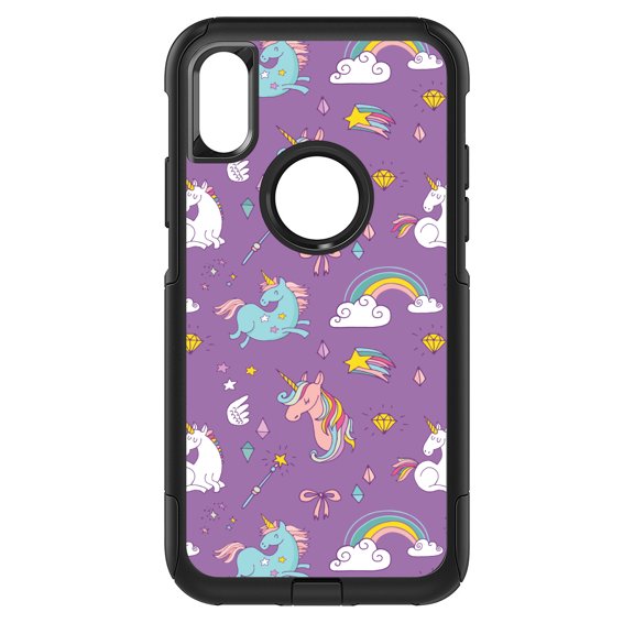 DistinctInk Custom SKIN / DECAL compatible with OtterBox Commuter for iPhone XS MAX (6.5" Screen) - Unicorn Rainbow Wand Pattern - Purple