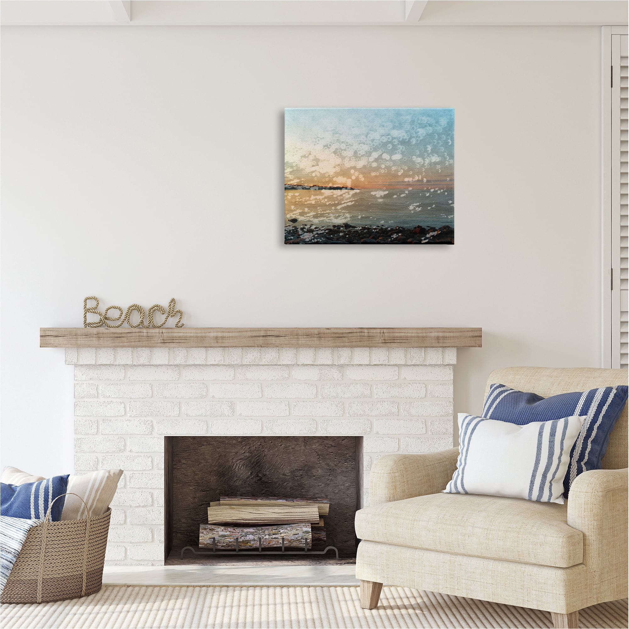 Stupell Industries Abstract Beach Splash Landscape Painting Gallery Wrapped Canvas Art Print Wall Art, 30 x 24