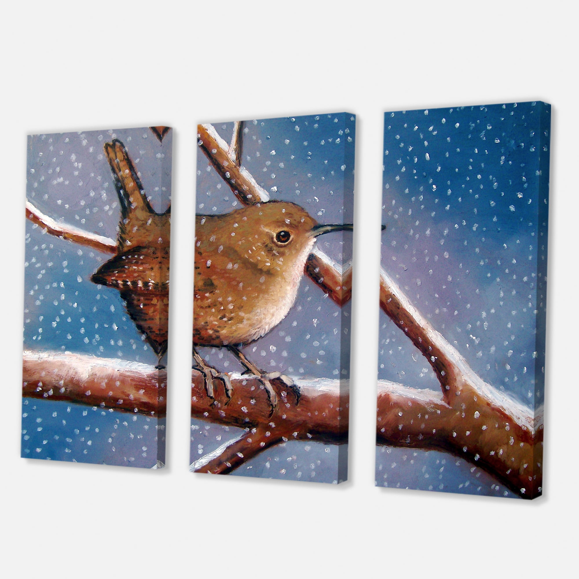 Designart ' Wren Bird On Branch In Winter ' Farmhouse Canvas Wall Art Print