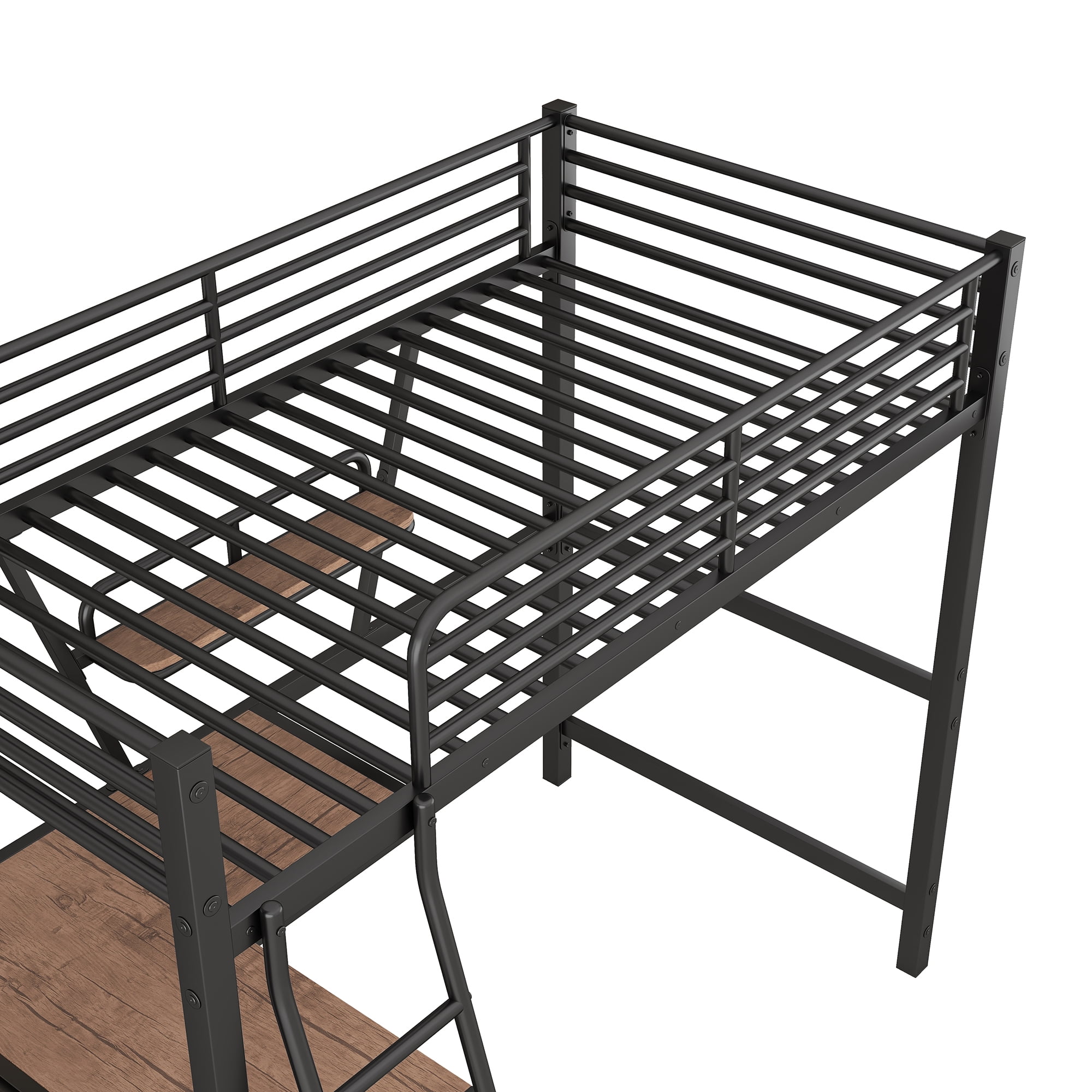 Aukfa Metal Twin Loft Bed with Built-in Desk and Shelf for Dormitory Kids Bedroom - Black