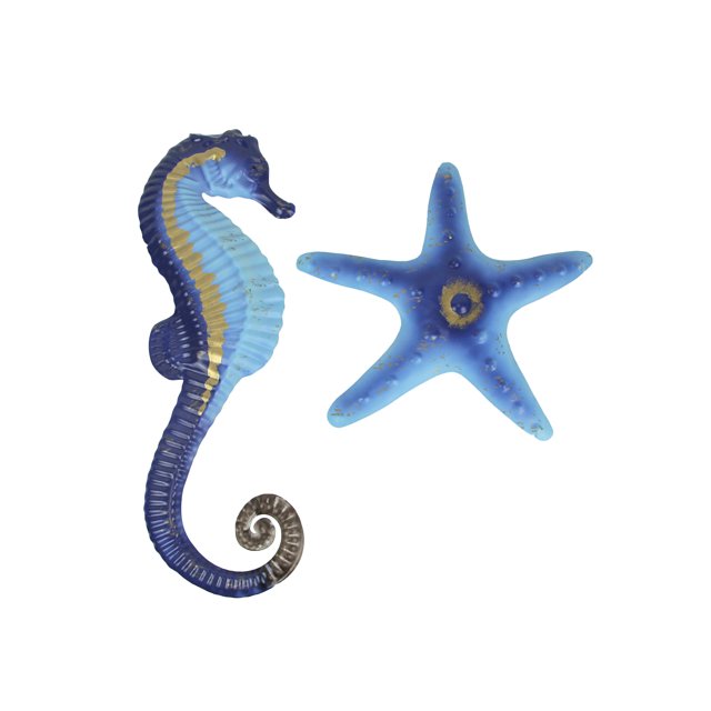 Mayrich Blue Metal Seahorse Starfish Wall Hanging Sculpture Coastal Beach Home Decor Set Mayrich 34123 34913