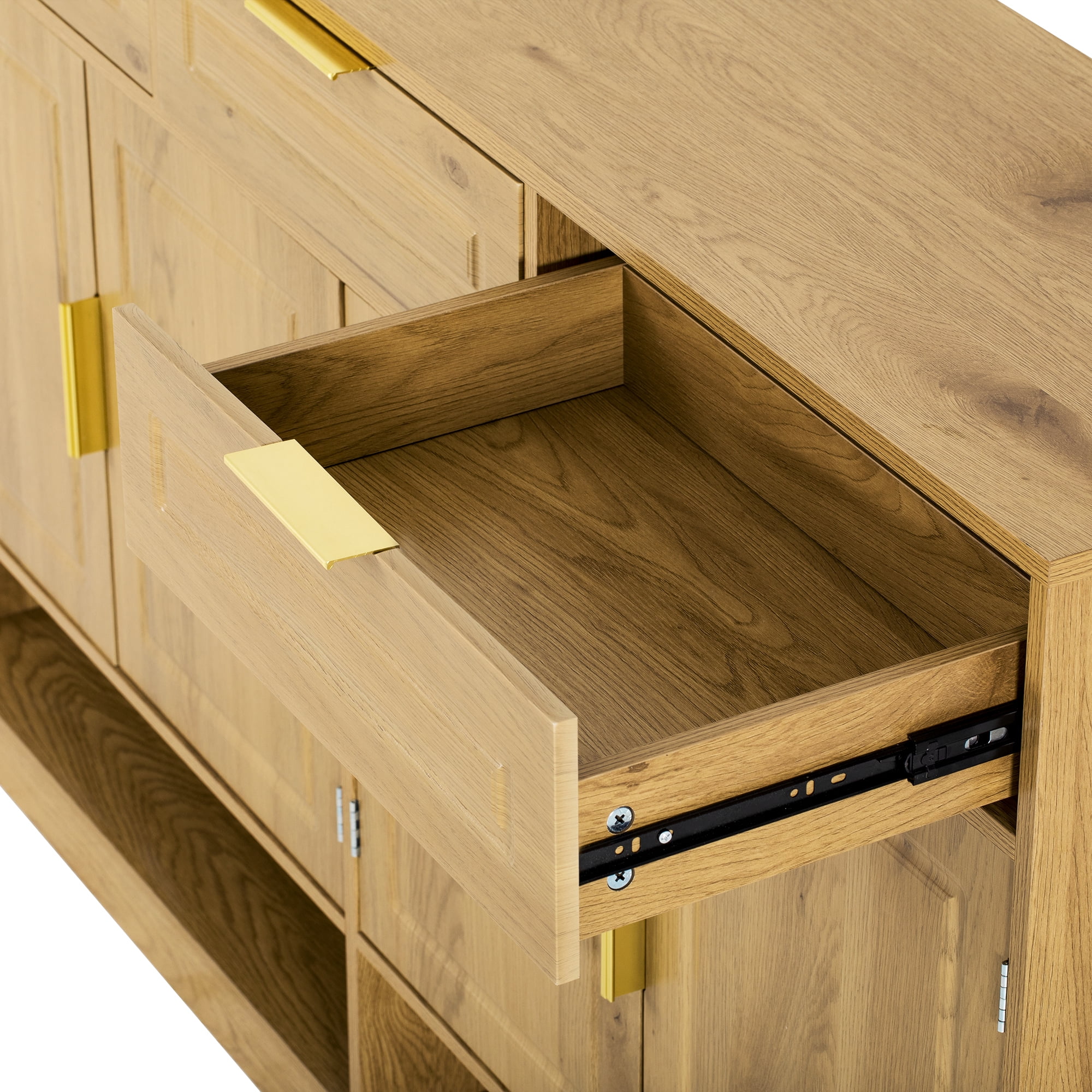 Euroco 59" Large Sideboard Buffet Cabinet with Storage, Farmhouse Multi-Functional Kitchen Storage Cabinet with 3 Drawers,Adjustable Shelf & Side Hook for Kitchen,Living Room,Natural