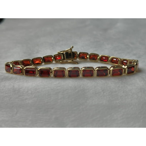 925 Silver Lab Garnet octagon bezel Tennis Bracelet,14K Gold Plated Bracelet Garnet Bracelet,Garnet Bracelet,Bracelet gift for her Grlfriend
