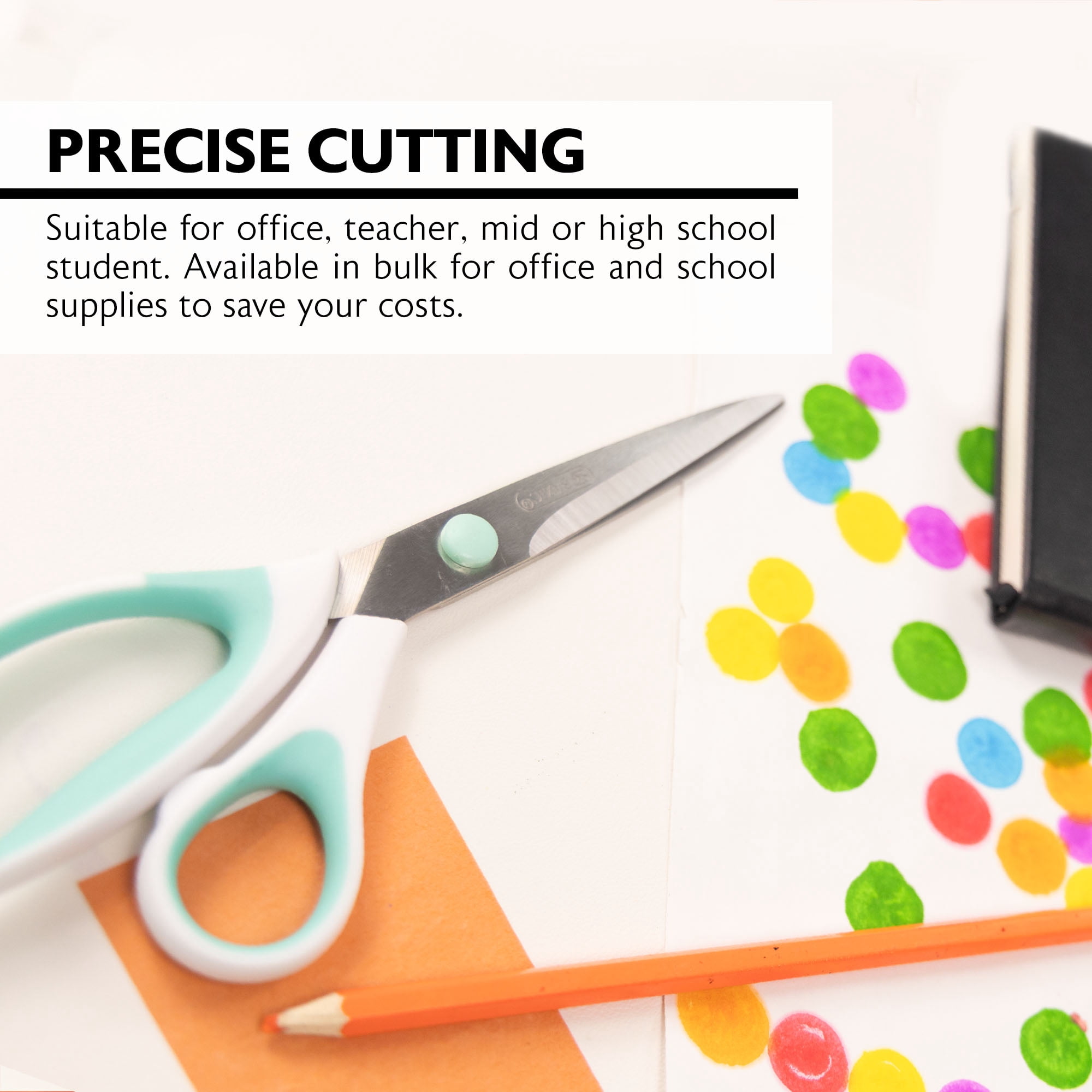BAZIC 8" Pastel Stainless Steel Scissors, Soft Grip, Sharp Scissor Blades, 24-Pack