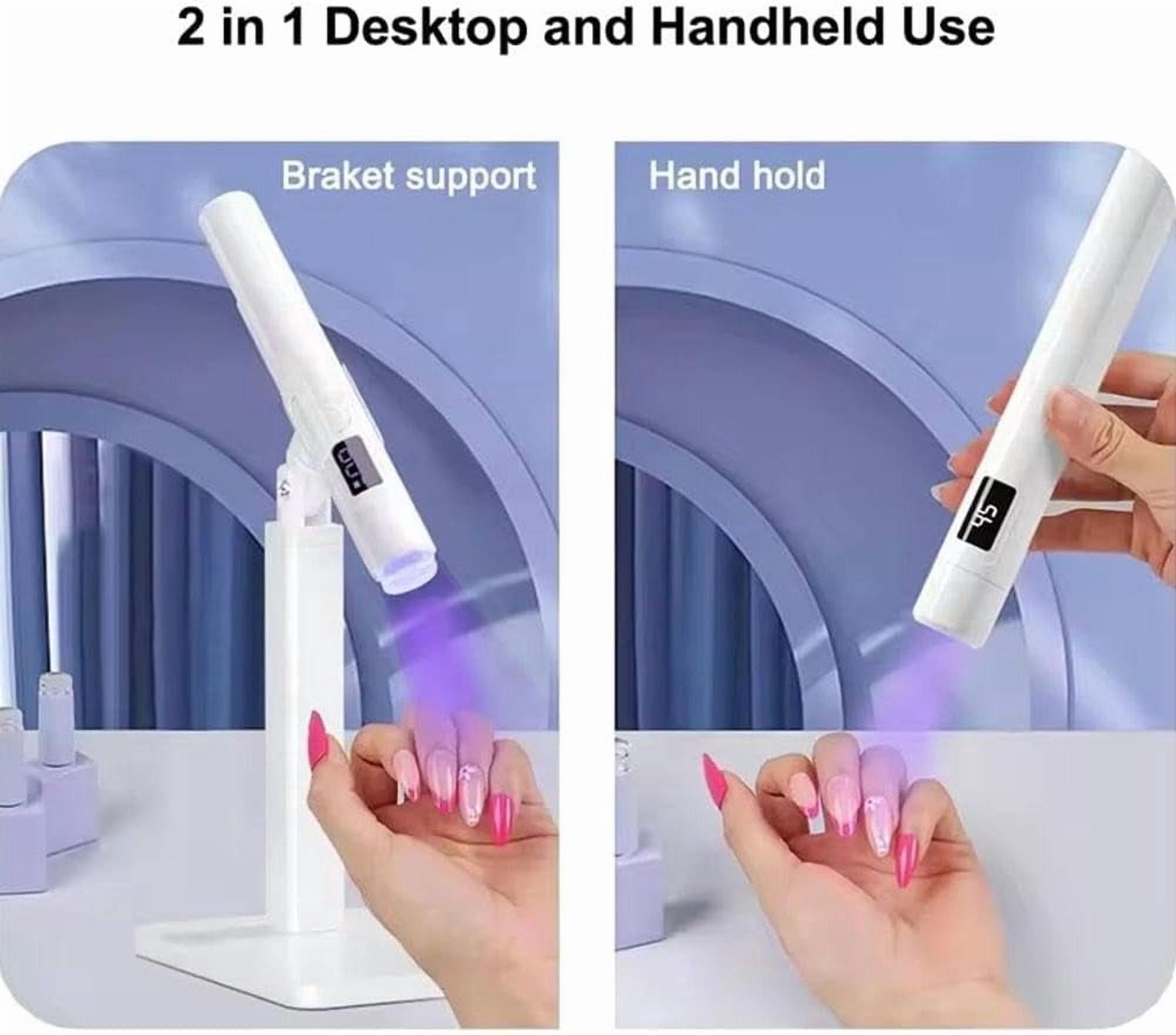 Mini UV LED Nail Lamp, Rechargeable Handheld Flash Cure Light Pen with Magnetic Stand, Portable Quick Dryer for Gel Polish, DIY Home Manicure & Travel(pink）